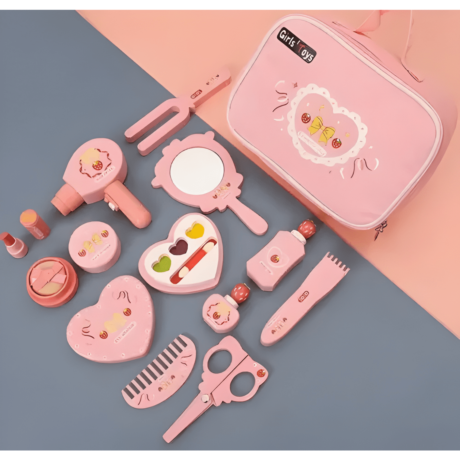 Set de maquillaje cosmetiquero de madera para niñas-2