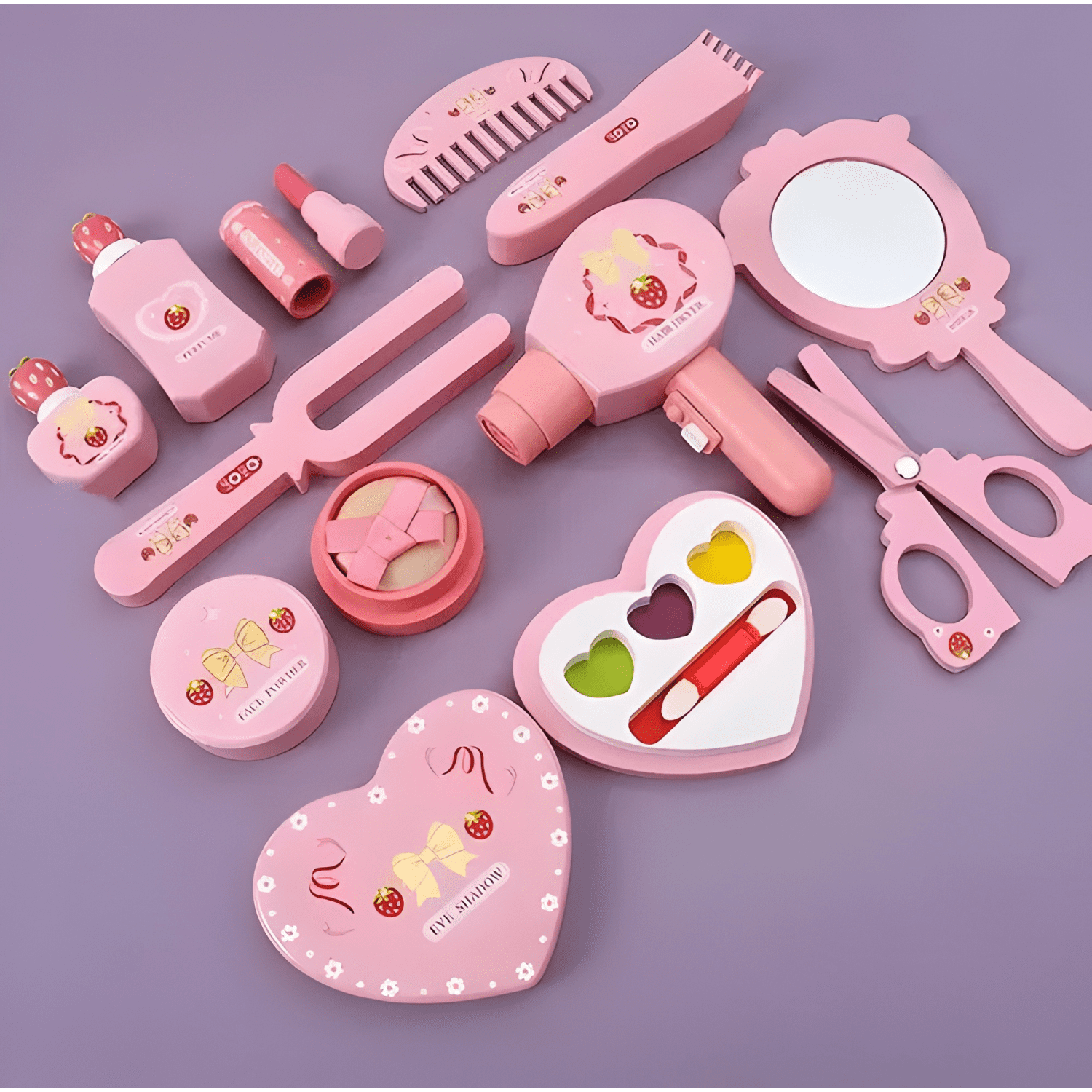 Set de maquillaje cosmetiquero de madera para niñas-4
