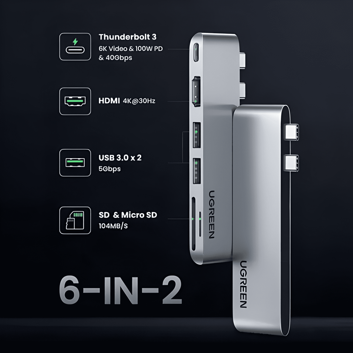 Ugreen 80856 adaptador hub USB-C MacBook Pro y Air M1-3