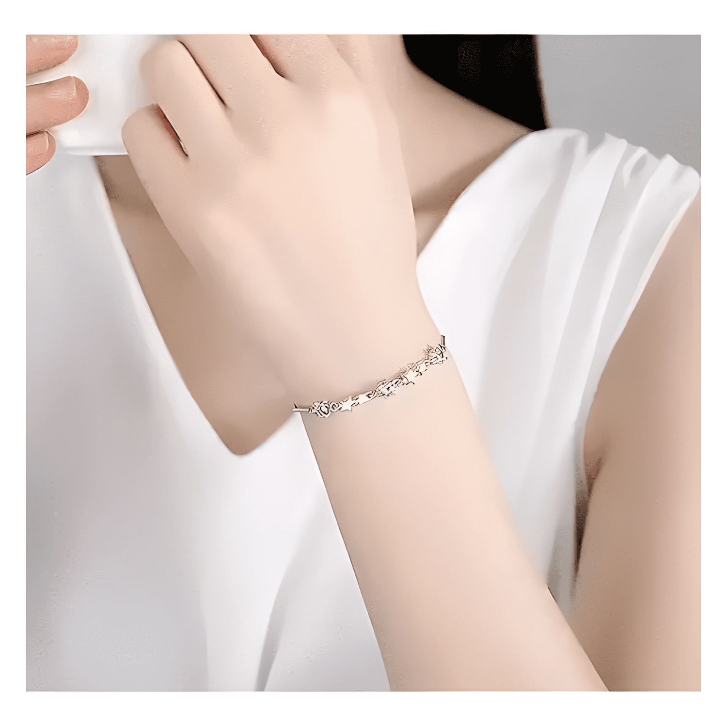 Pulsera plata 925 estrellas circón en oro ajustable #2-2