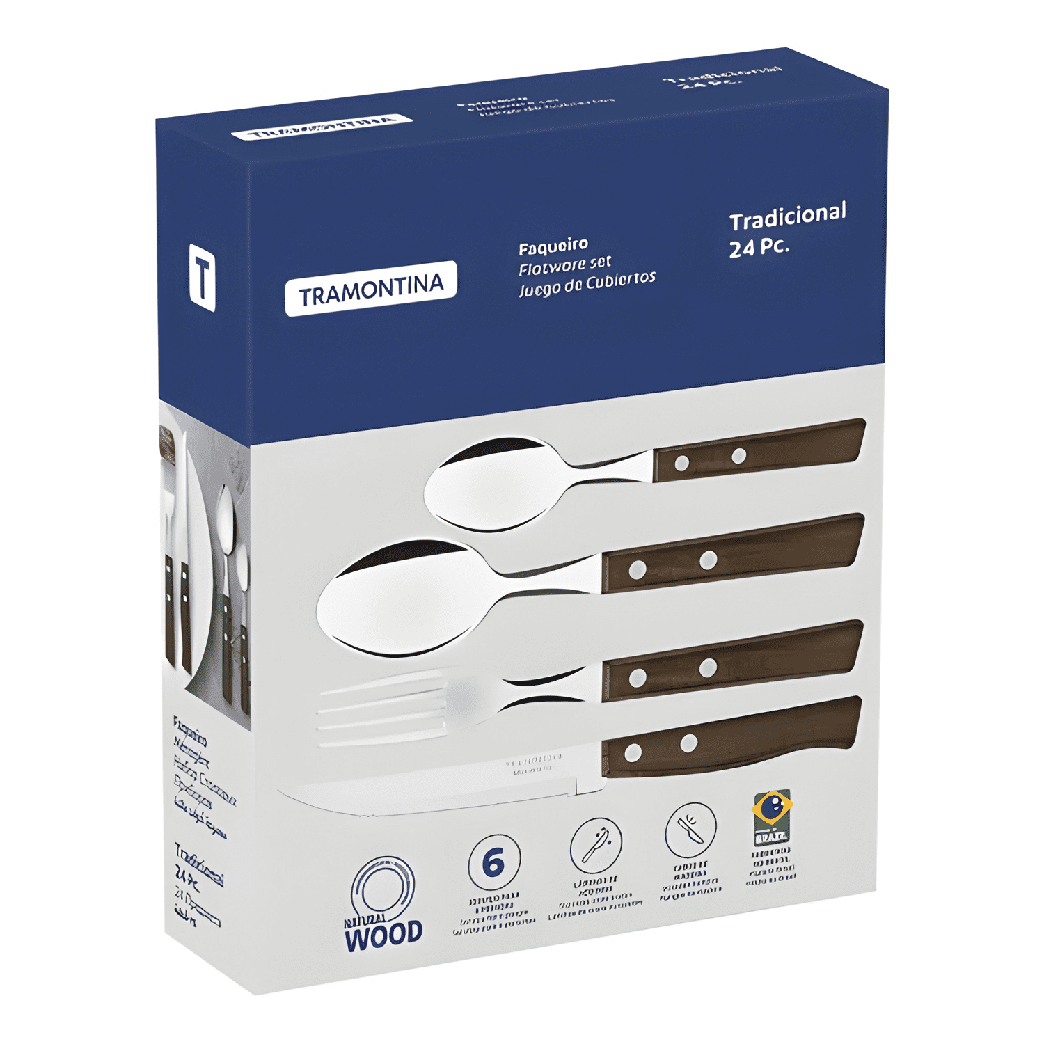Juego de cubiertos tradicional de madera barnizada 24 piezas-3