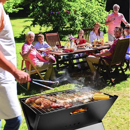 Barbacoa Portátil Plegable - Doble Capa, Segura Para Jardín-5