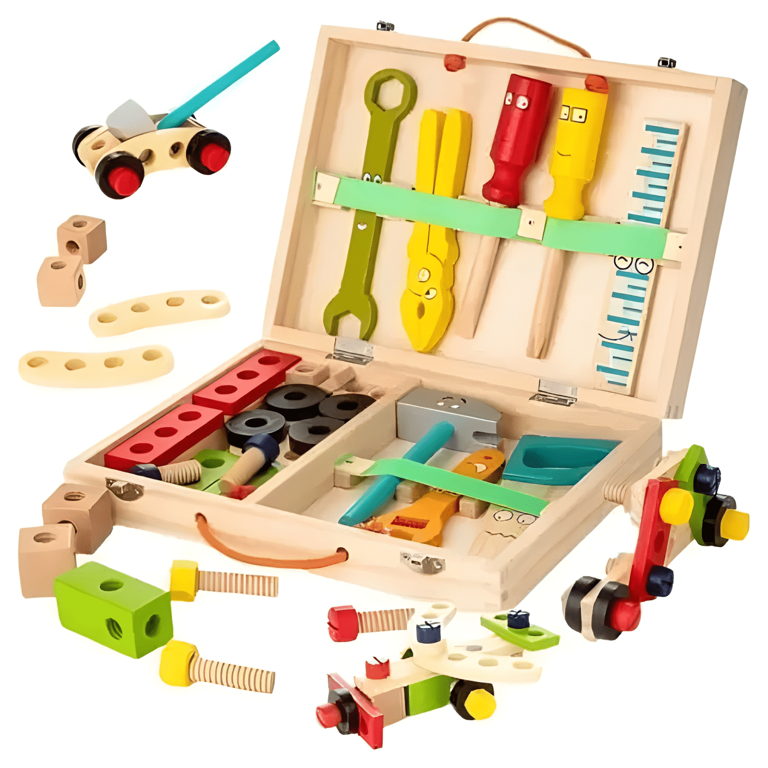 Caja de herramientas de madera juguete Montessori niños-2