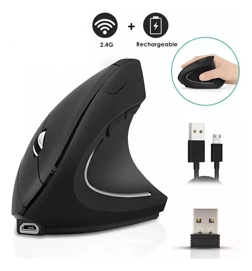 Ratón vertical inalámbrico ergonómico usb negro-1