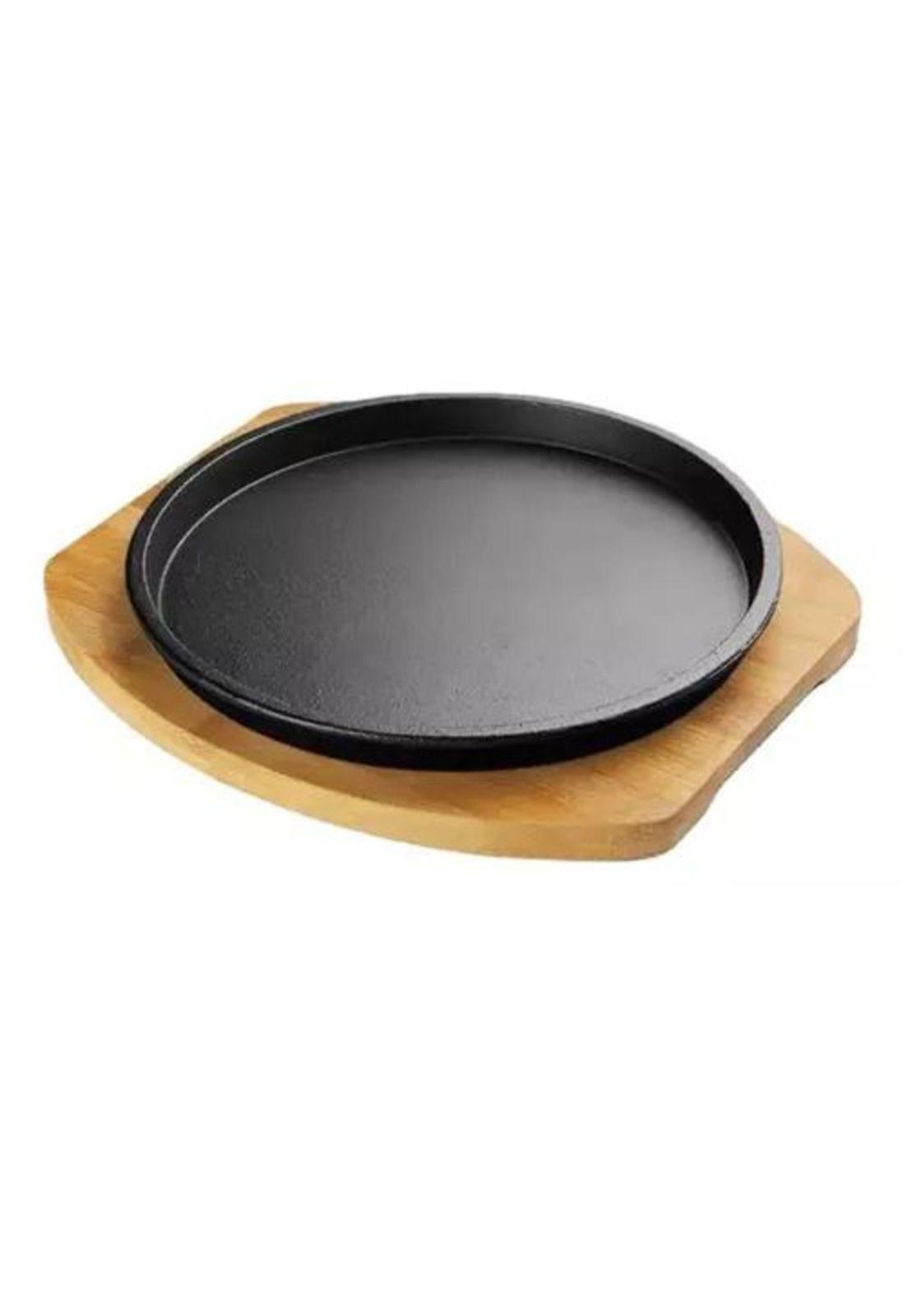 Plato de hierro fundido de 23 cm con base de madera-3