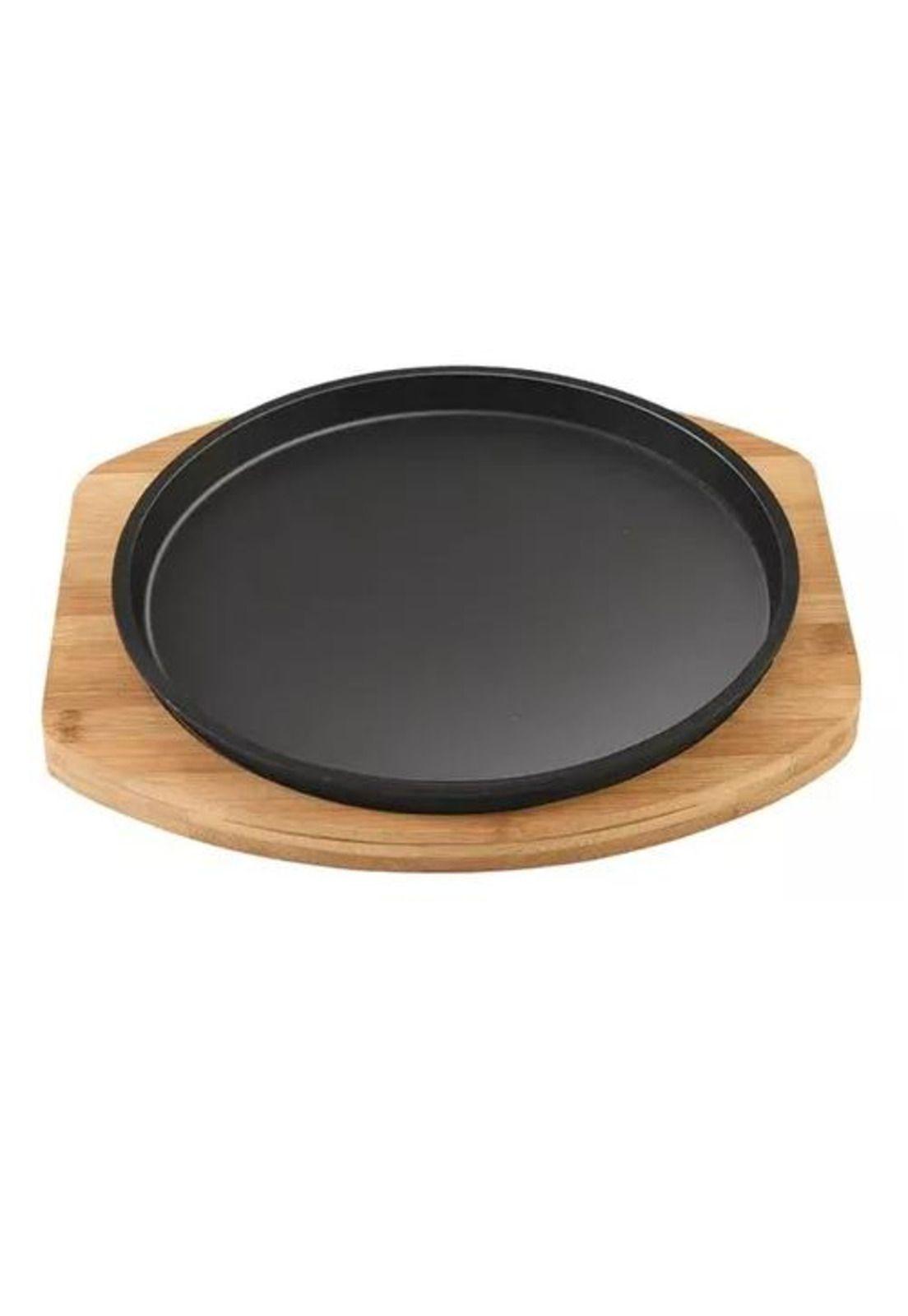 Plato de hierro fundido de 23 cm con base de madera-4