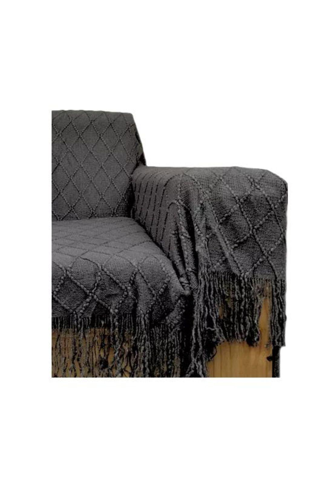 Manta decorativa tejida para sillón, piecera o cama color gris oscuro-0