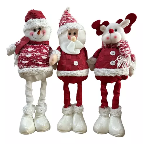 Pack x3 muñecos navideños pata larga pascuero, mono nieve rojo-1