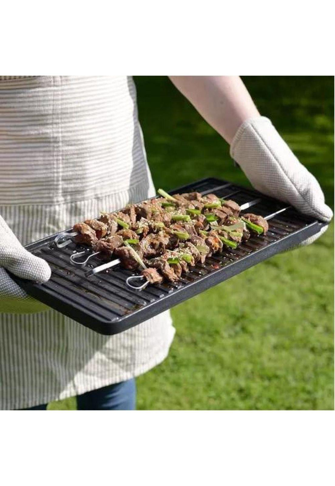 Plancha churrasquera reversible de 46x26 cm, hierro fundido-6