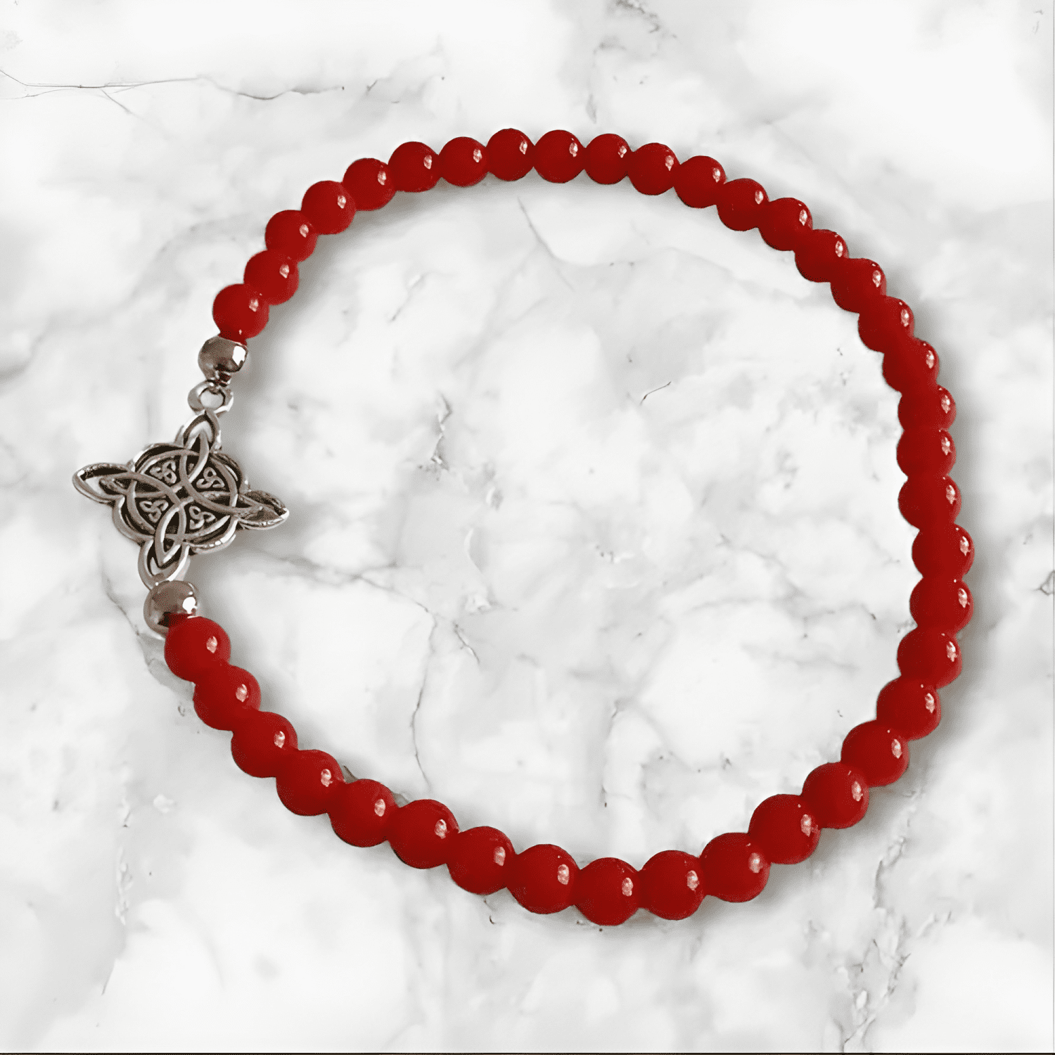 Pulsera nudo bruja piedra jaspe y lapislázuli elástico Rojo-2