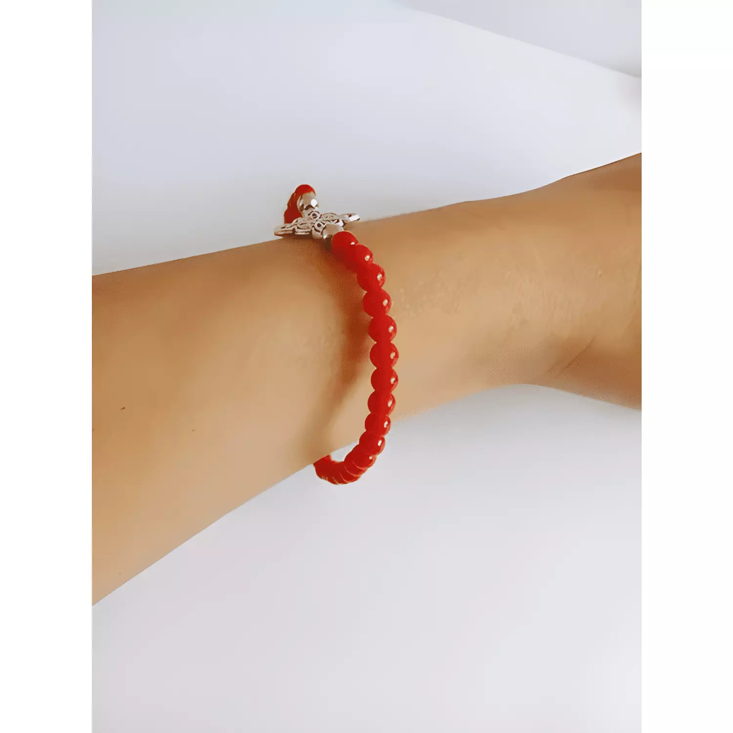 Pulsera nudo bruja piedra jaspe y lapislázuli elástico Rojo-4