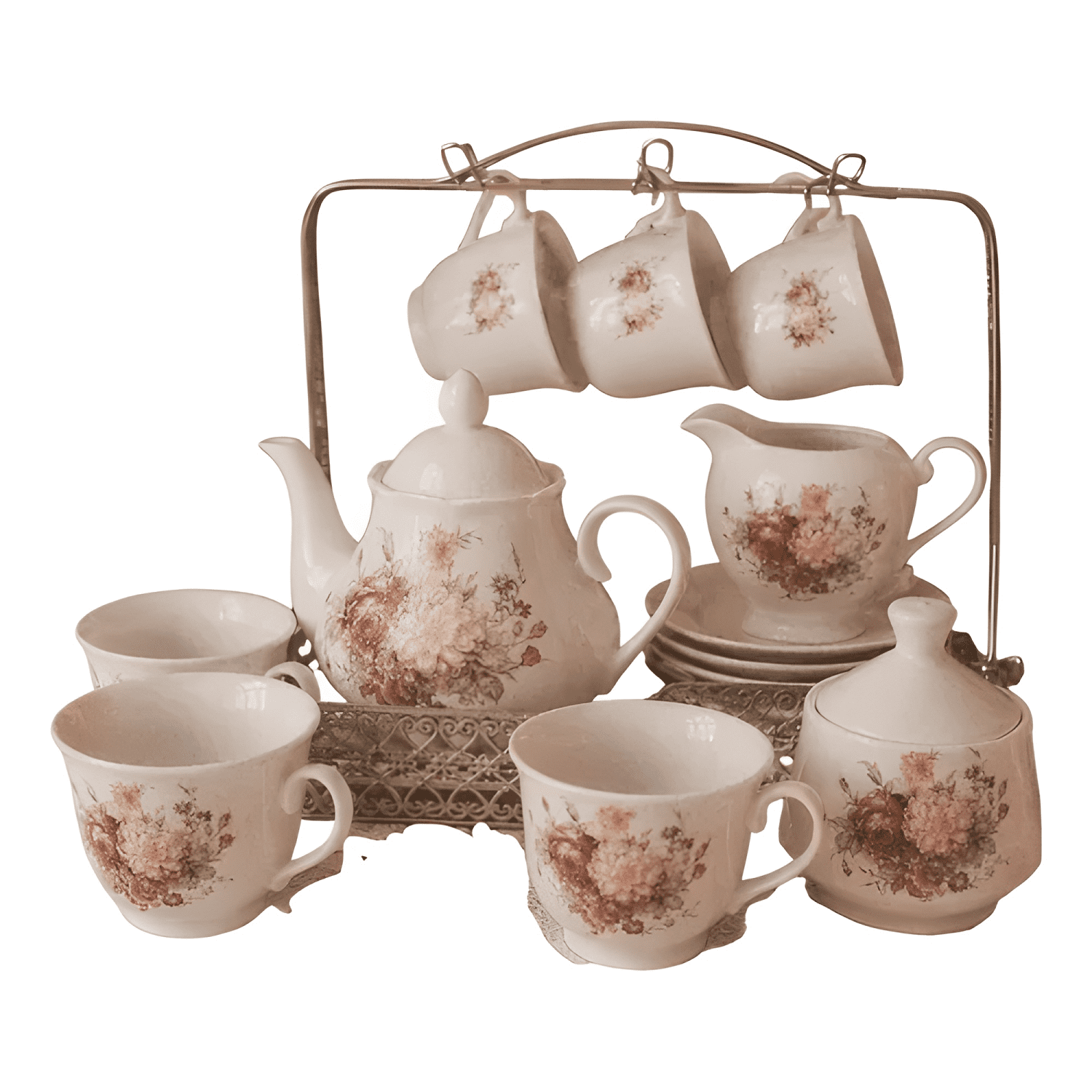 Set tazas + tetera + azucarero + cremero cerámica-0