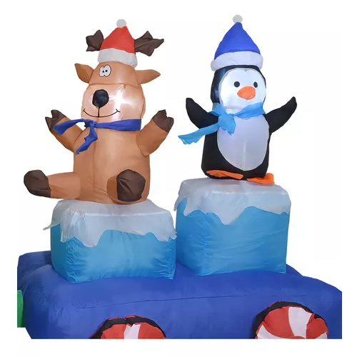 Inflable de Navidad tren navideño 2.2 m exterior con luz led multicolor-3
