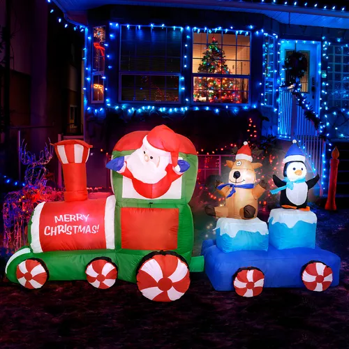 Inflable de Navidad tren navideño 2.2 m exterior con luz led multicolor-4