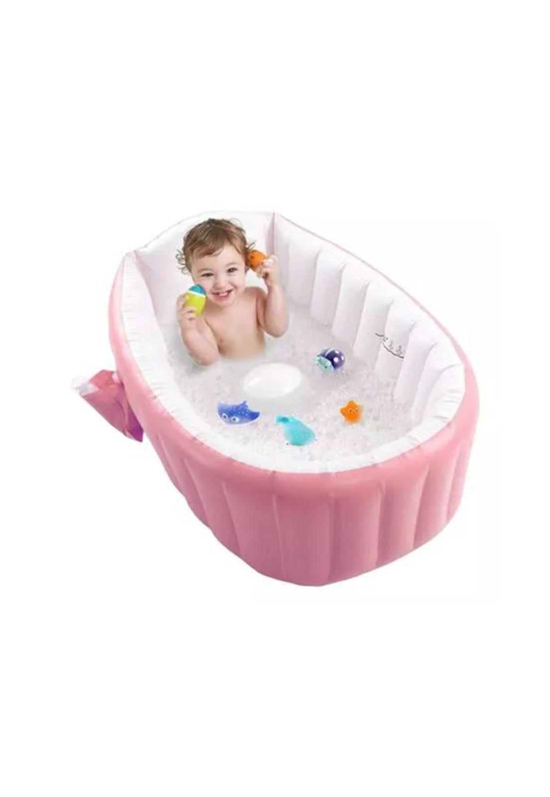 Bañera inflable portátil tina para bebés, color rosado-2
