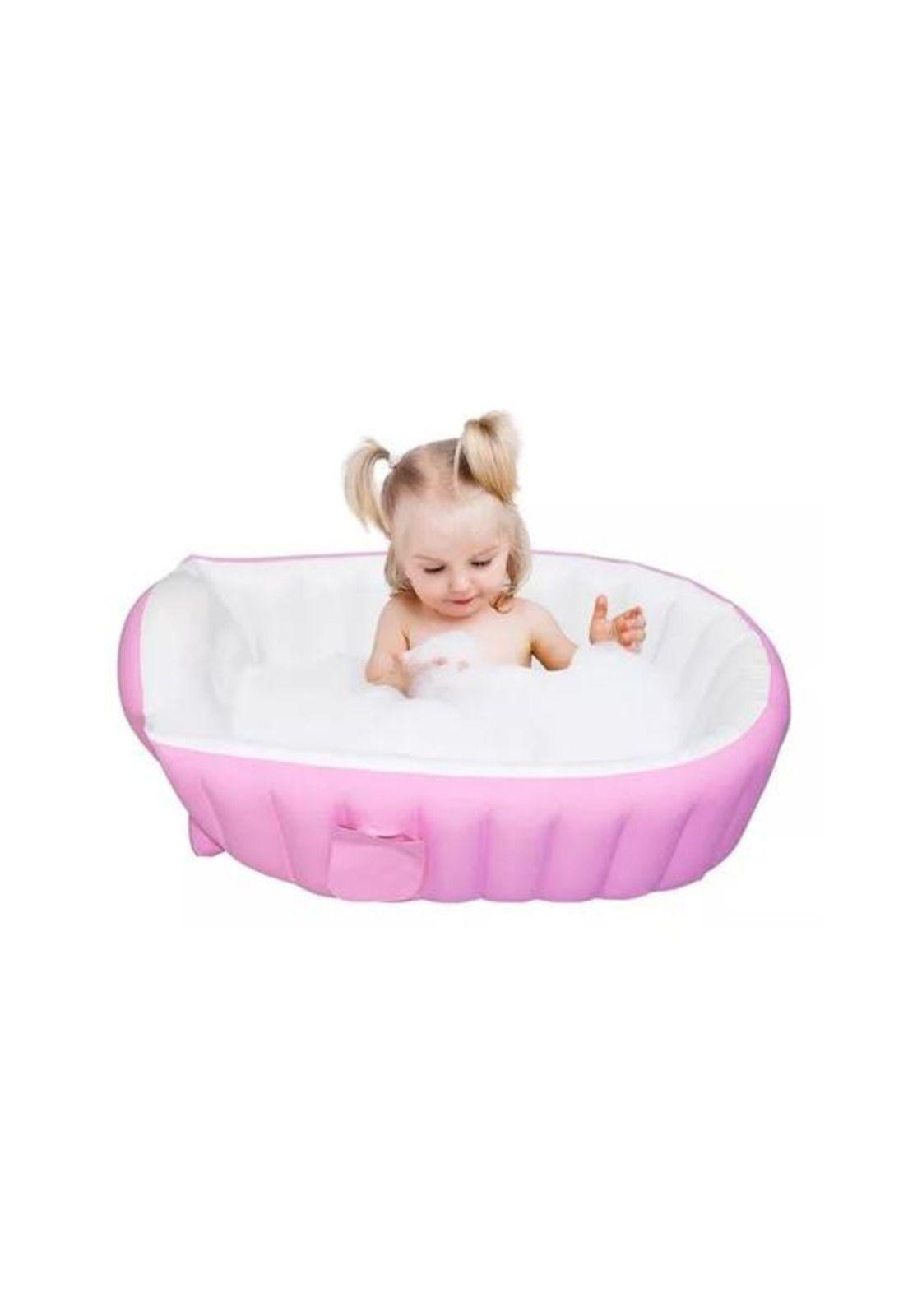 Bañera inflable portátil tina para bebés, color rosado-3