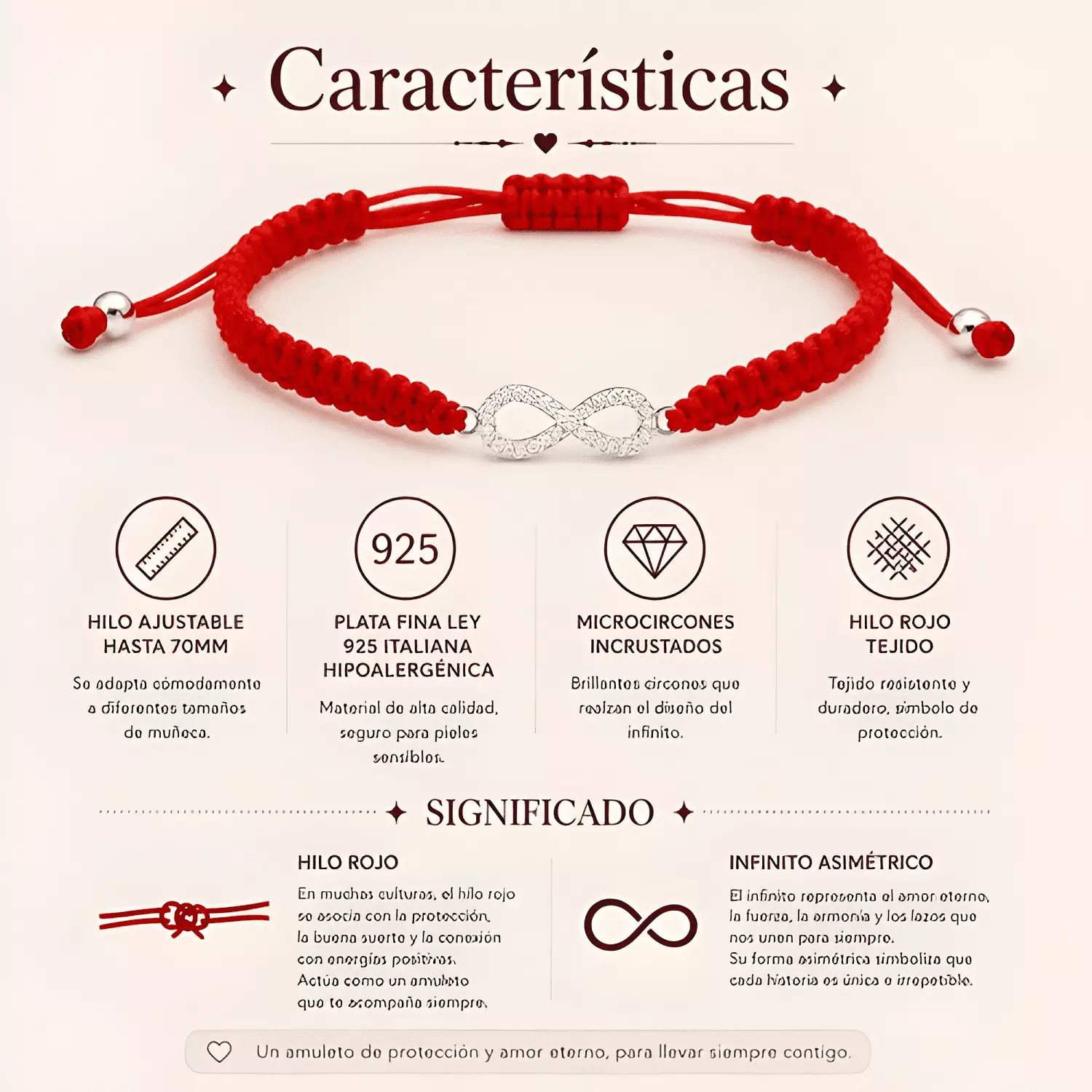 Pulsera hilo infinito plata 925 protección amor mujer-2