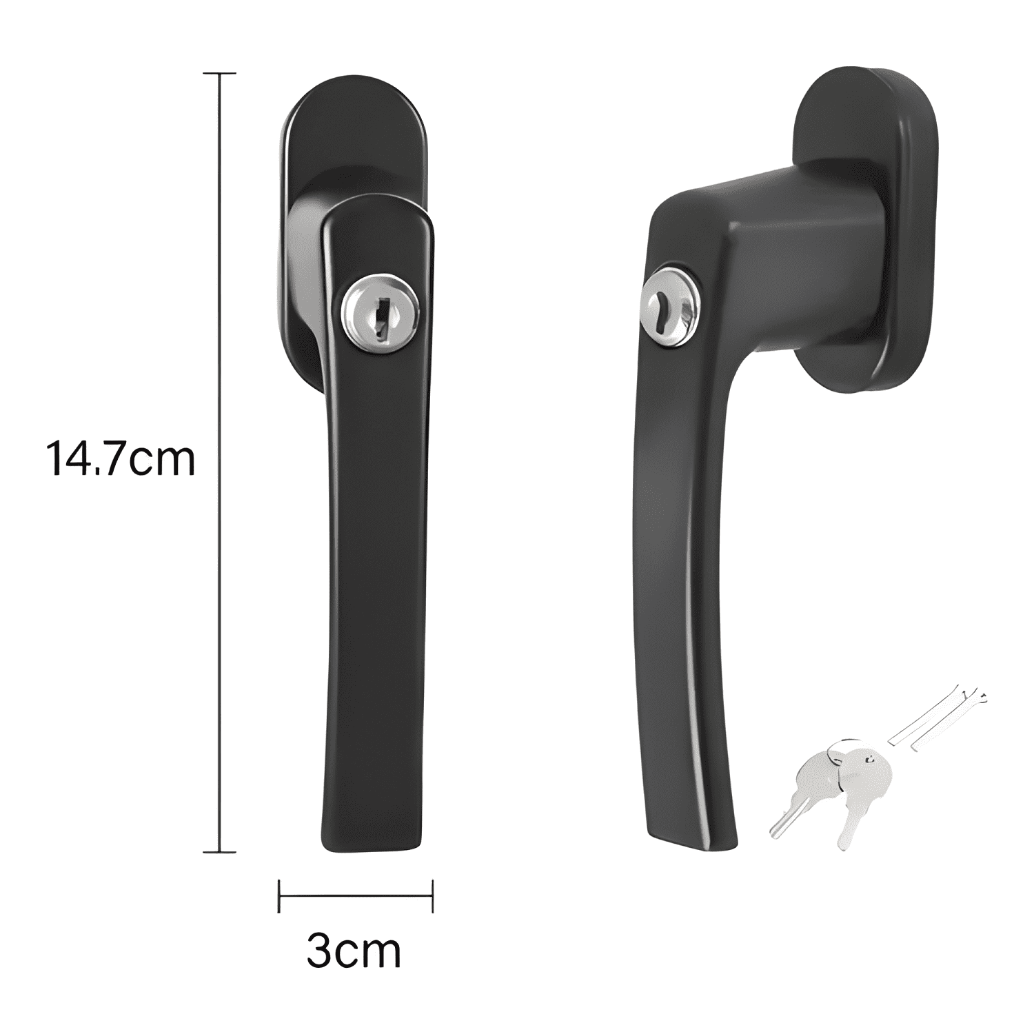 Manilla recta con bloqueo y llave para ventanas PVC, negro-1