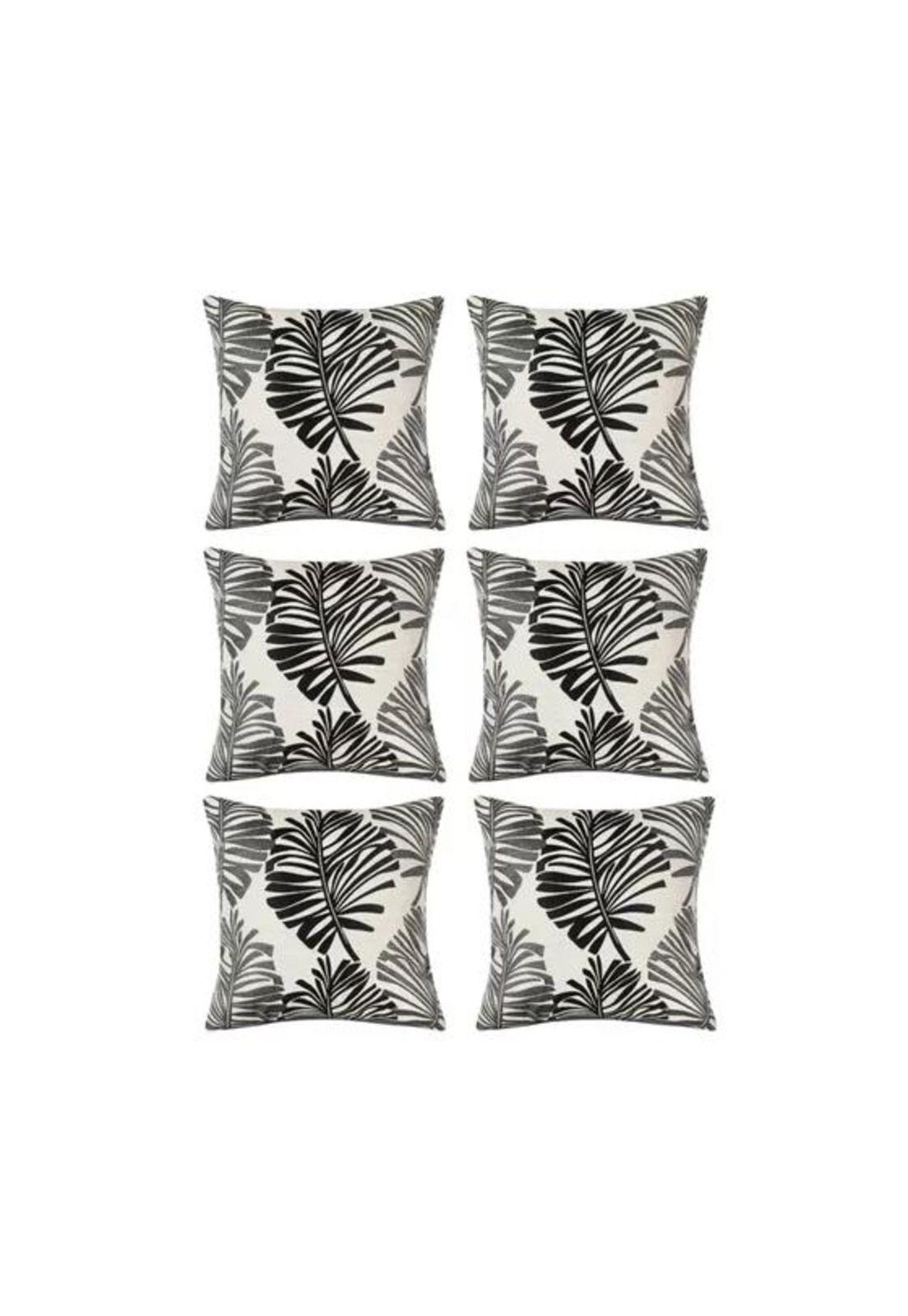 Pack de 6 Fundas de Cojín Lino Hoja Decoración 43x43 cm Negro-1