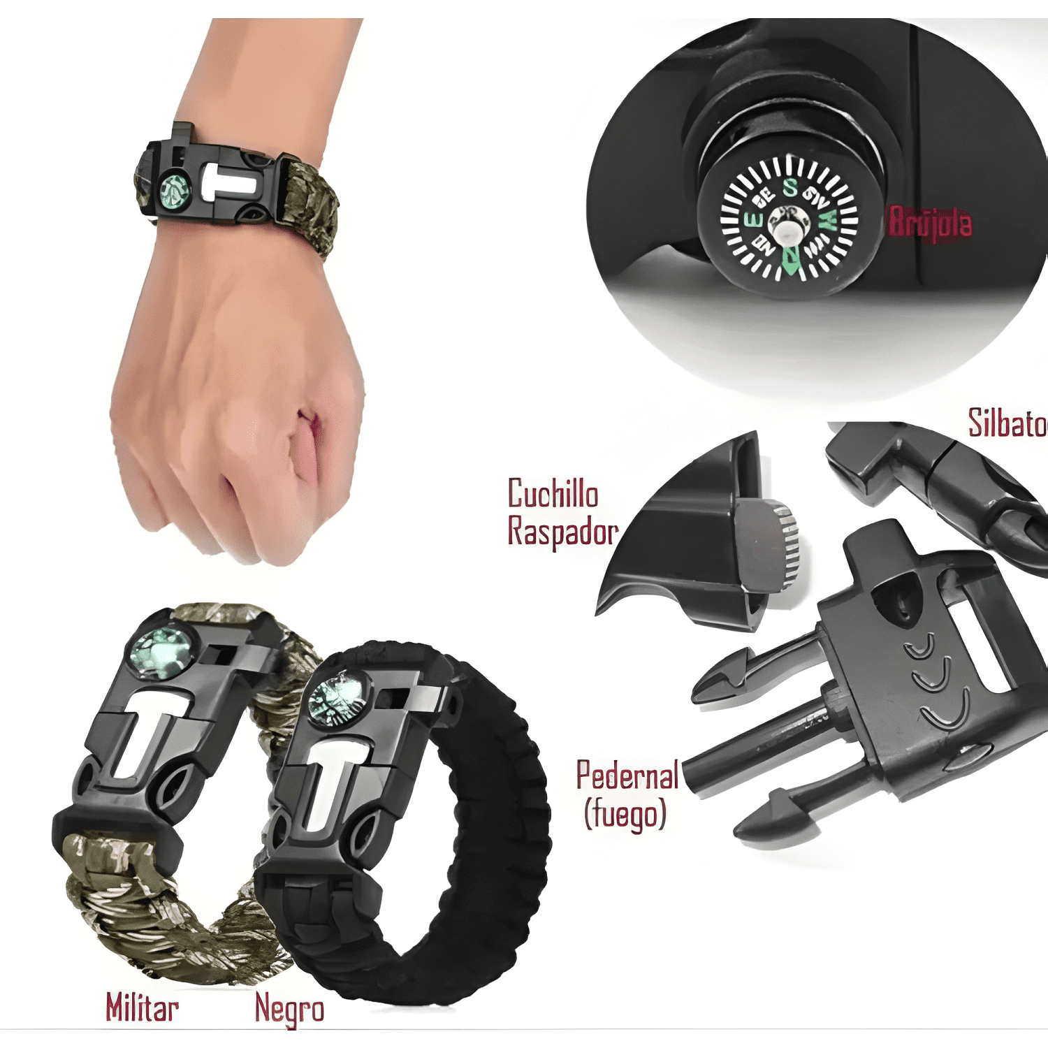 Par de pulseras táctica paracord de supervivencia multiuso-2
