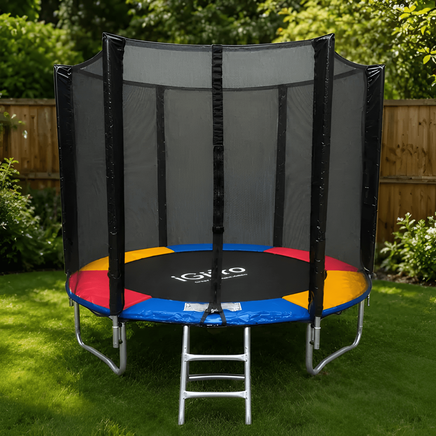 Cama elástica Igpro con malla 8ft 2,44 m negra #1-2