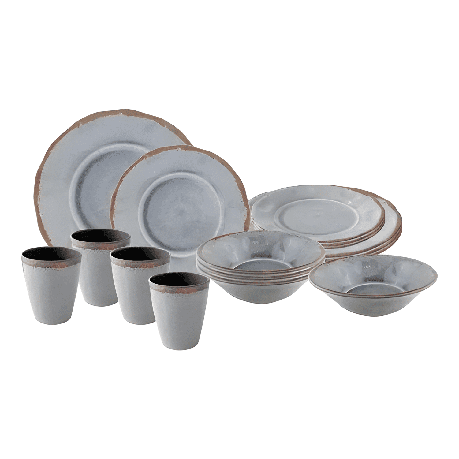 Set 16 PCS juego de vajilla completo melamina ecologico Gris-3