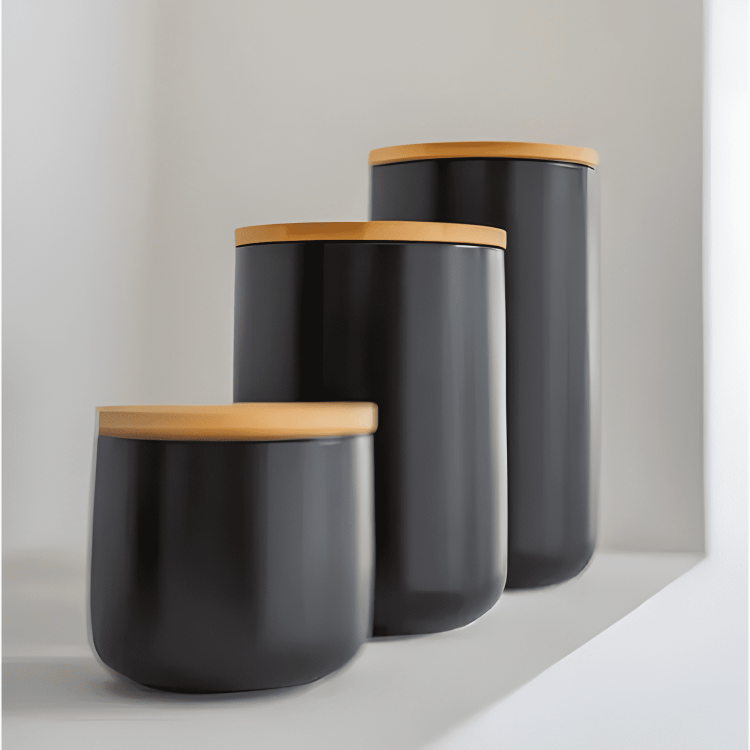 Contenedor cerámica hermético tapa madera talla S, negro-2