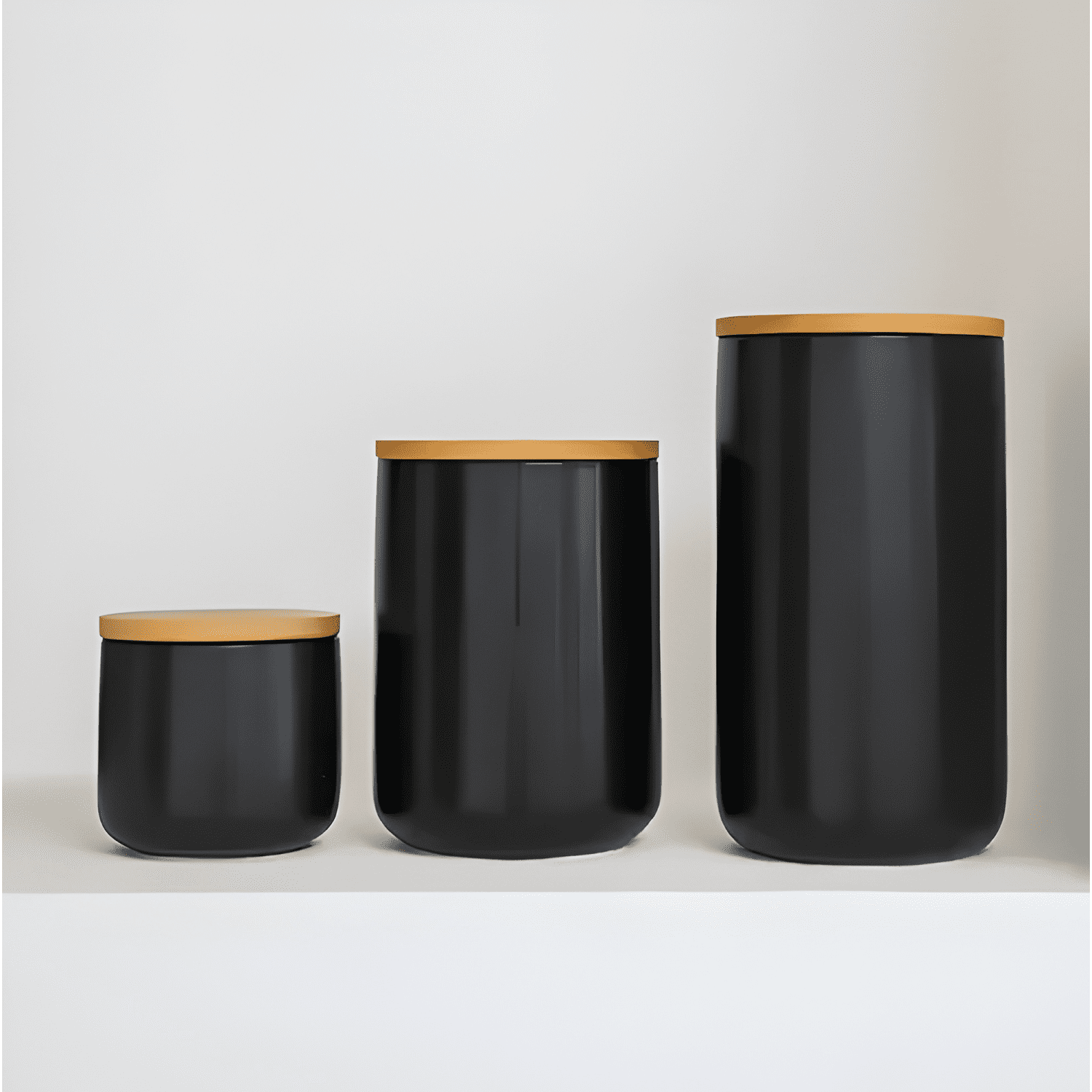 Contenedor cerámica hermético tapa madera talla S, negro-3