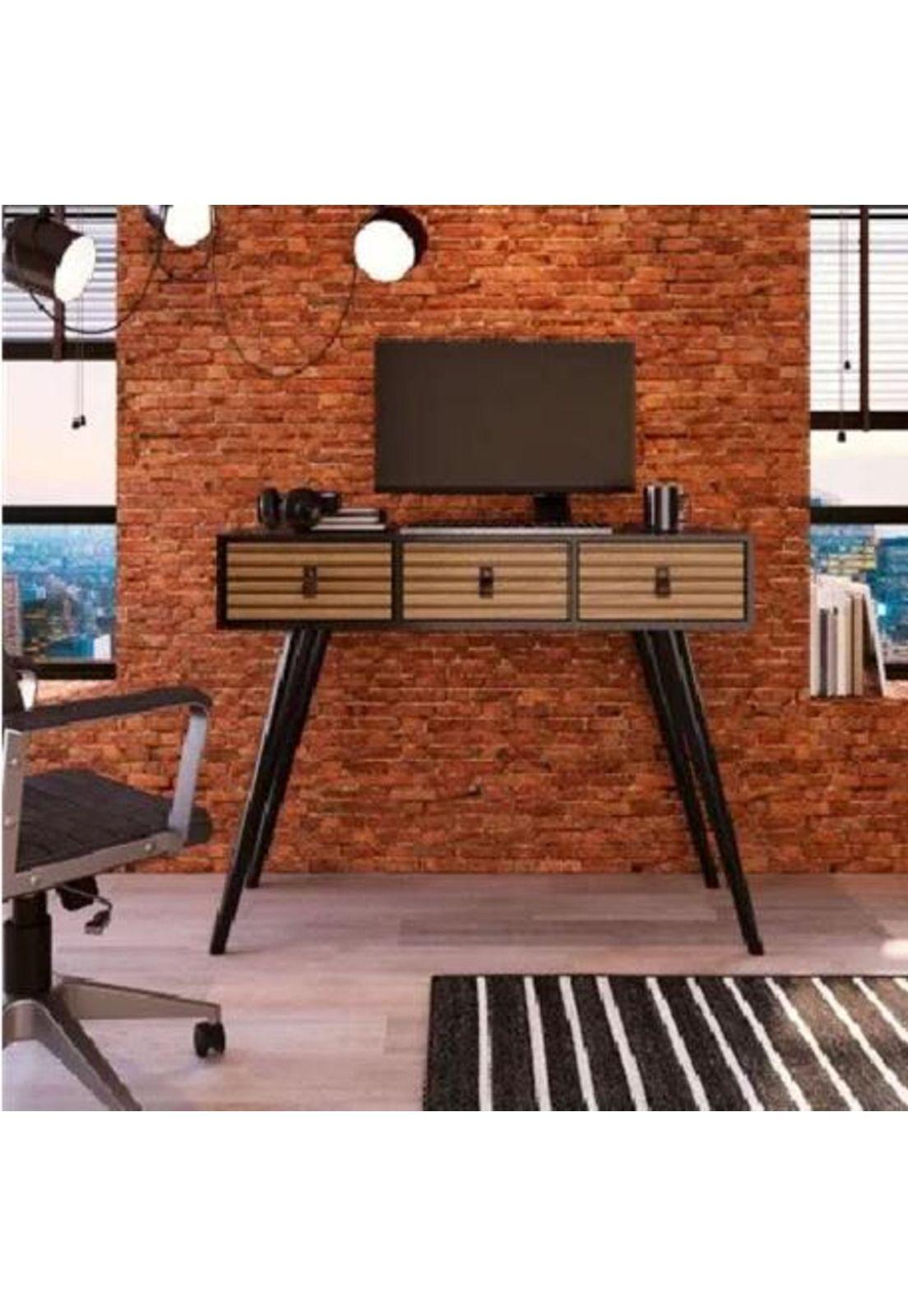 Mesa de arrimo aparador 3 gavetas, negro café-2