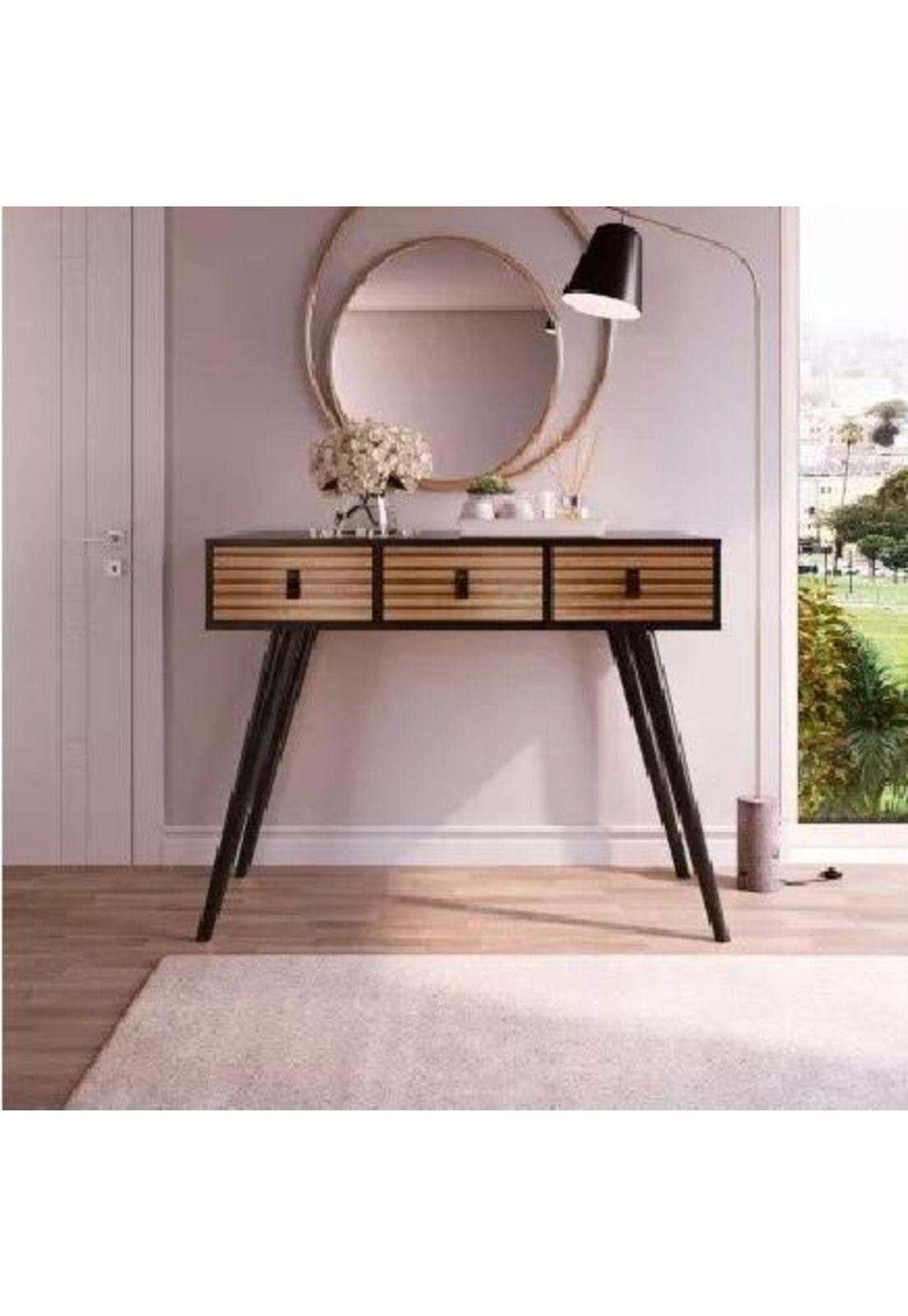 Mesa de arrimo aparador 3 gavetas, negro café-3