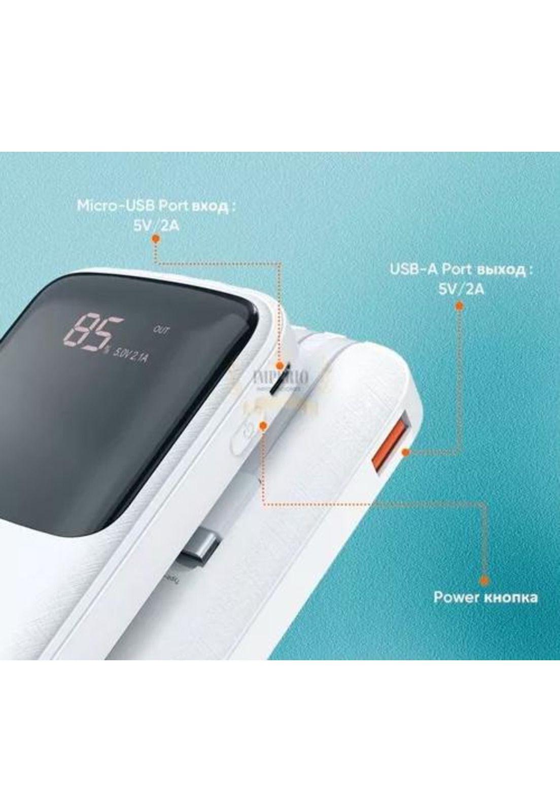 Cargador batería portátil digital 10,000 mAh, USB-C, color blanco-2