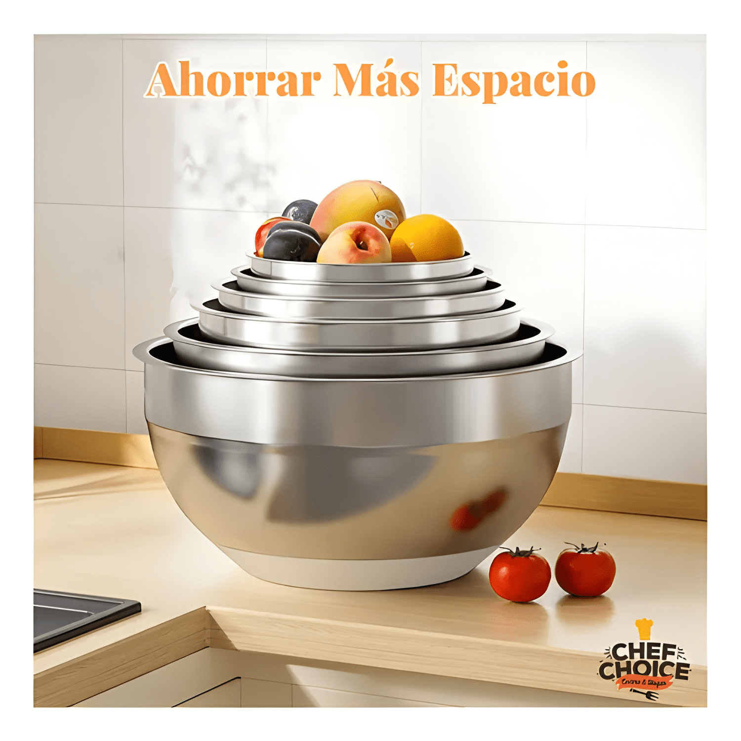 Set 6 bowls acero inoxidable con tapa accesorios rallador-4