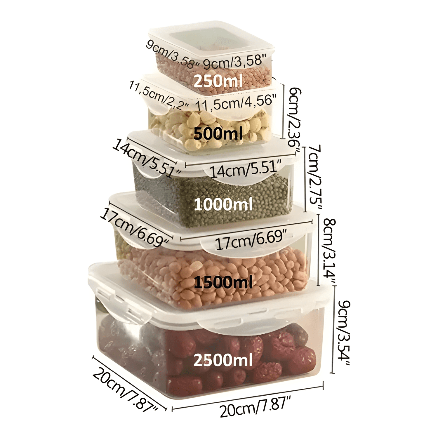 Taper hermético plástico 250 ml a 2,5 L microondas 5u-2