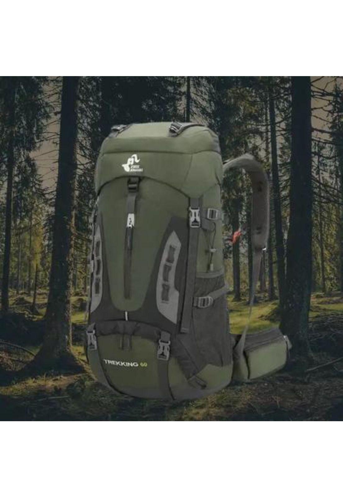 Mochila impermeable 60L con cubre mochila color verde-2