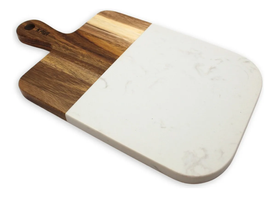 Tabla Aperitivo Rectangular Madera De Acacia Y Mármol Kawi® Color Café y mármol blanco Hygge-0