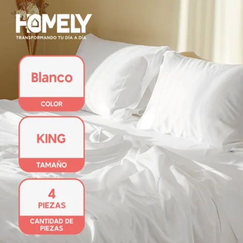 Juego sabanas king Homely 100 gsm 4 pzas color blanco-1