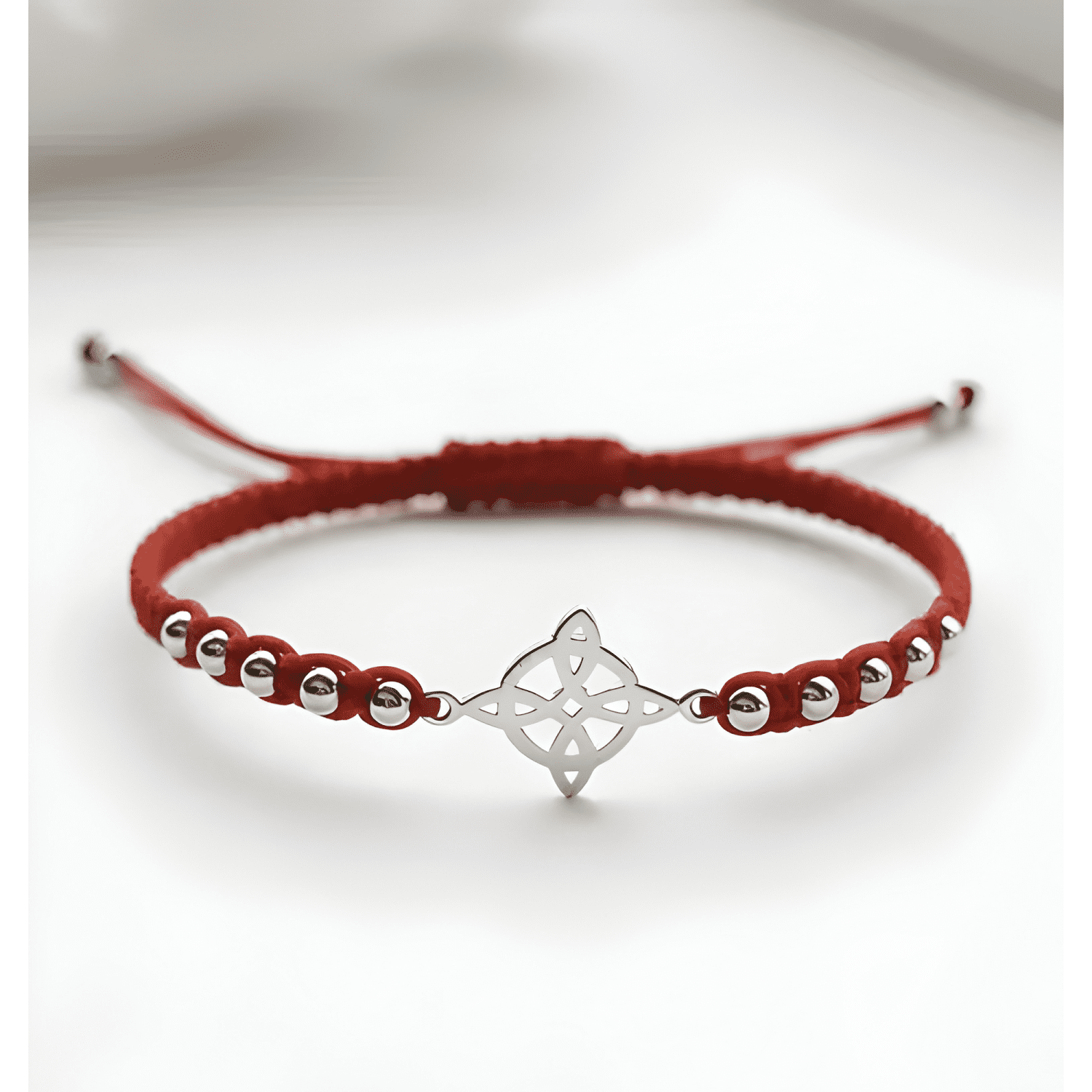 Pulsera hilo nudo de brujas plata con esferas ajustable-4
