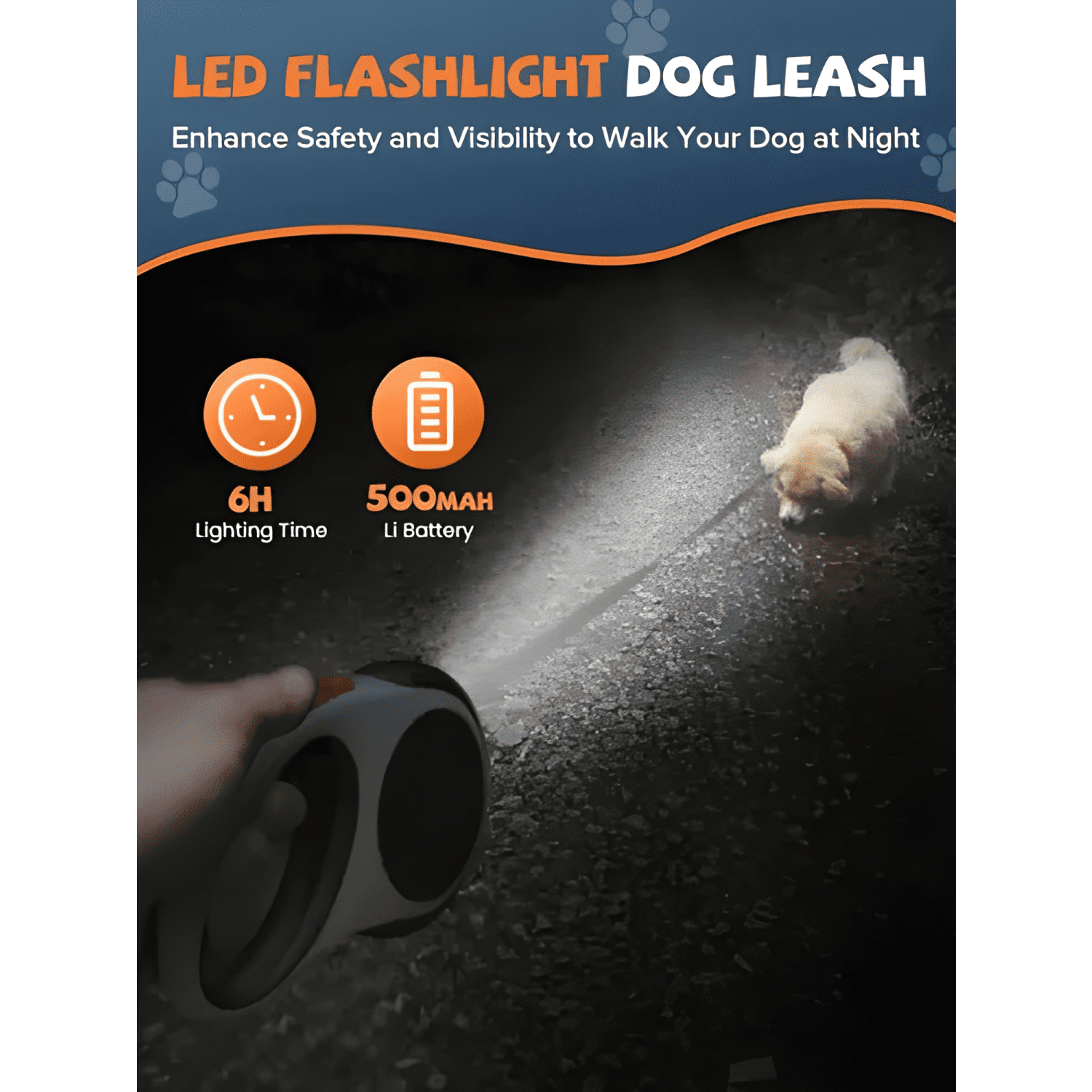 Correa de LED cable retráctil para perro 5m hasta 70kg-2