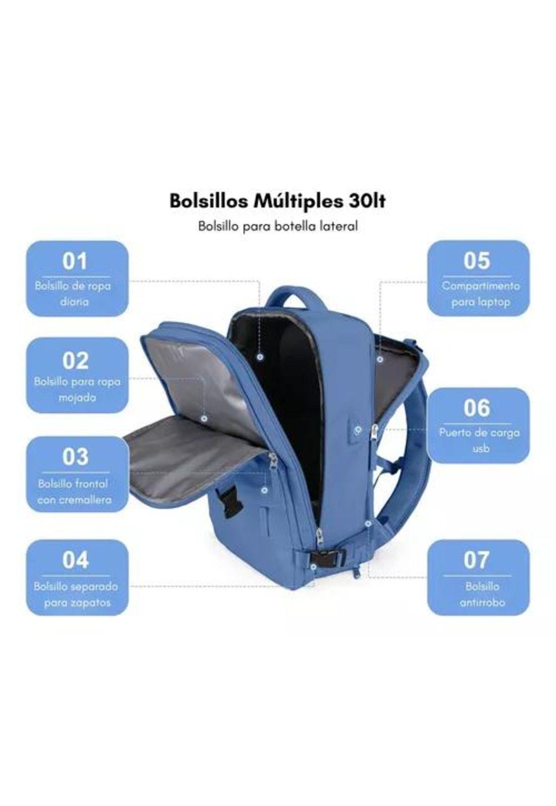 Mochila de viaje para avión, multifuncional, gran capacidad, 30 lts, color celeste-4