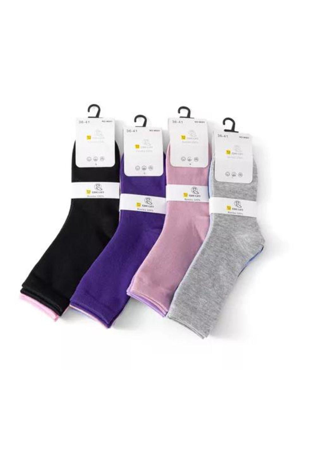 Pack de 12 pares de calcetines largos para mujer, lisos, suaves, 100% bambú, multicolor-3