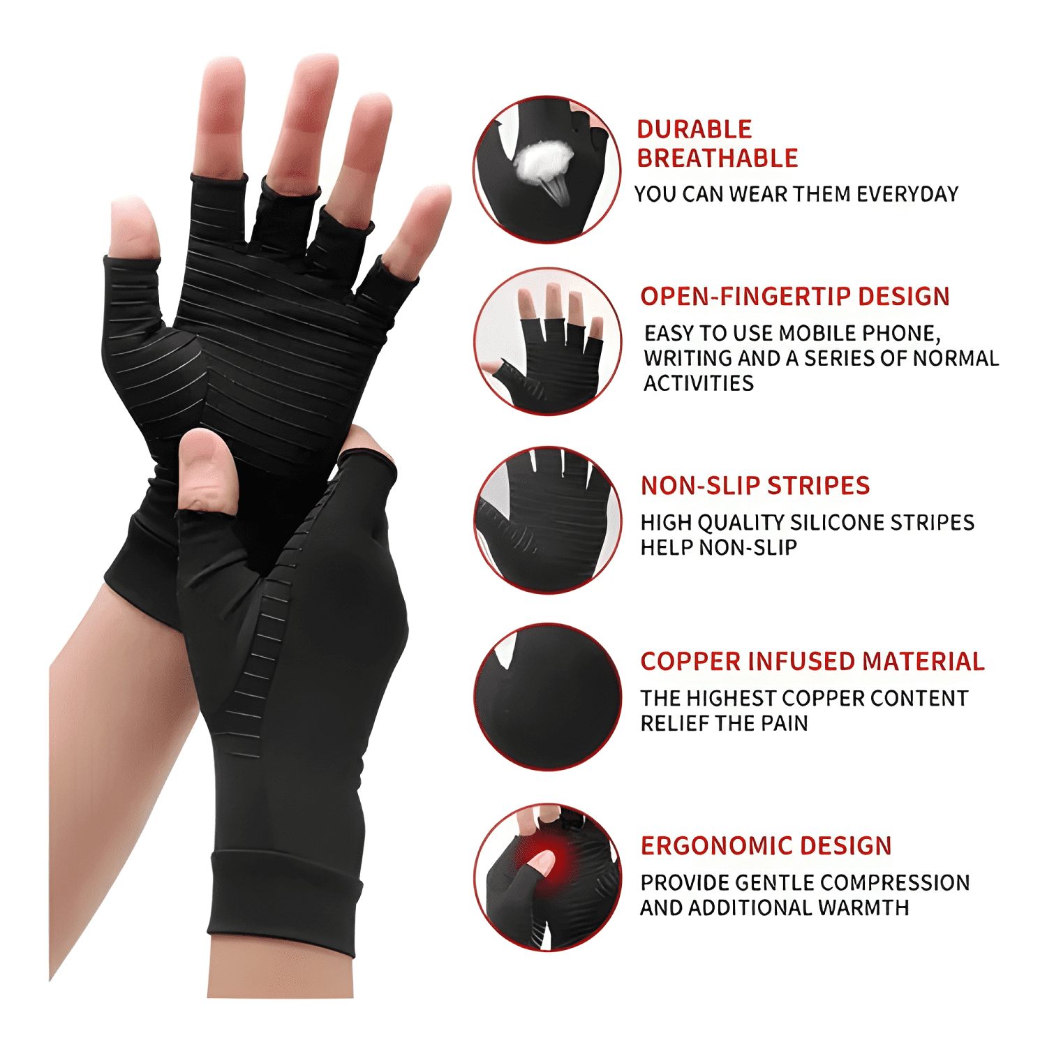 Guantes de cobre de compresión artritis y tendinitis #13-3
