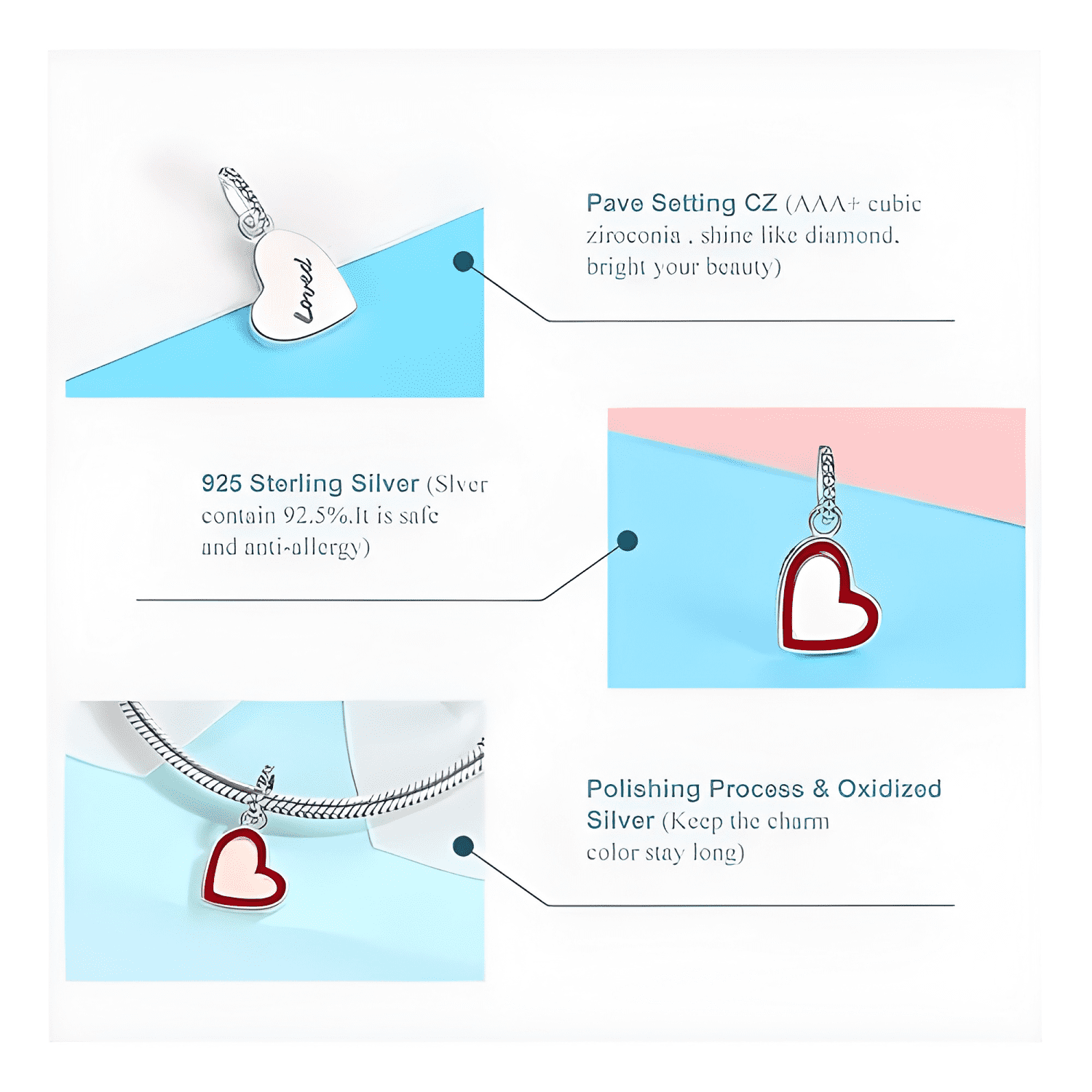 Charm dije colgante corazon loved plata 925-2