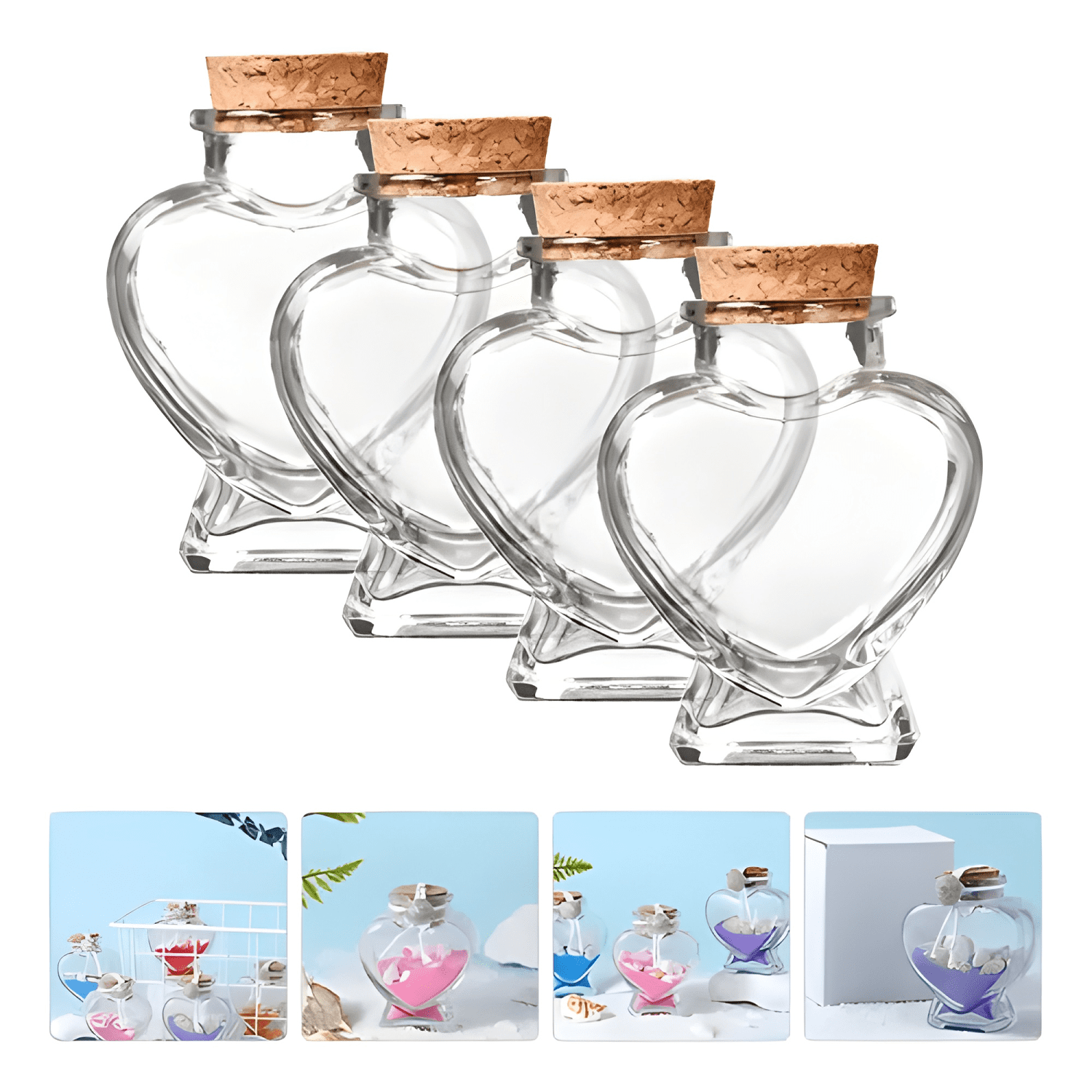 Pack 12 botellas corazón vidrio 150 ml tapa corcho-3