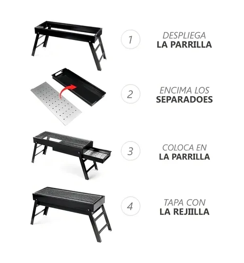 Parrilla De Carbón Portátil Plegable Acero Inoxidable Color Negro-2