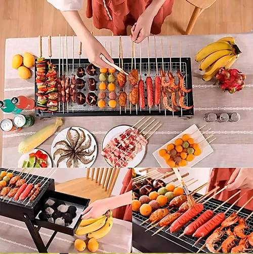 Parrilla De Carbón Portátil Plegable Acero Inoxidable Color Negro-5