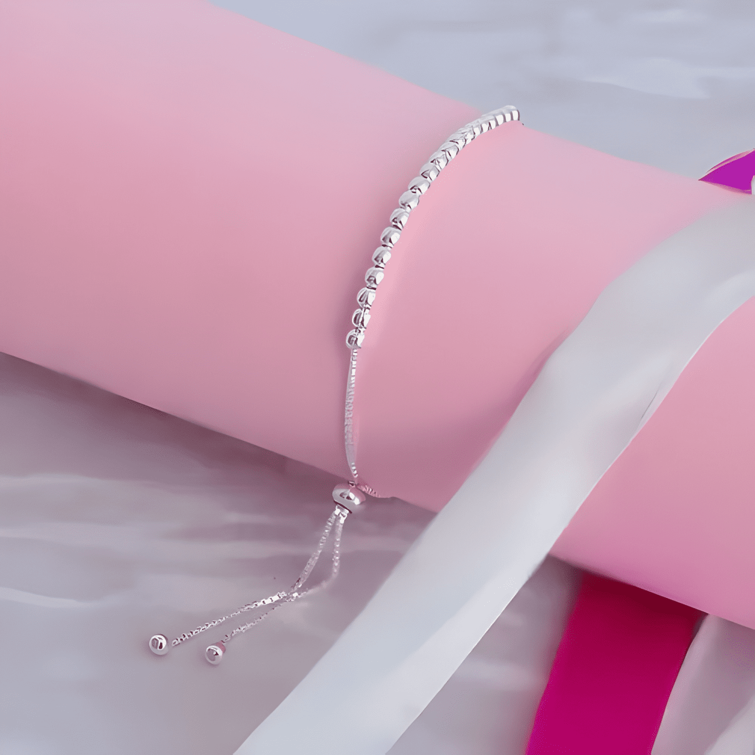 Pulsera de plata ley 925 ajustable con bolitas f plata 20 CM-2
