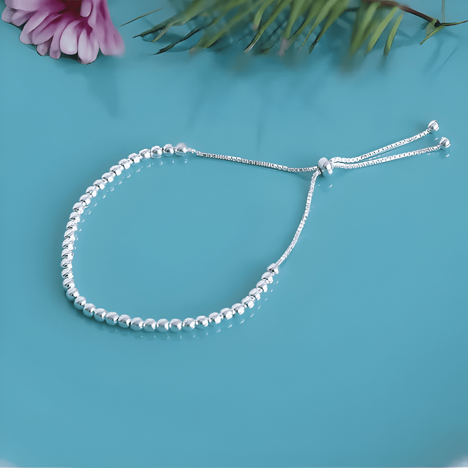 Pulsera de plata ley 925 ajustable con bolitas f plata 20 CM-3