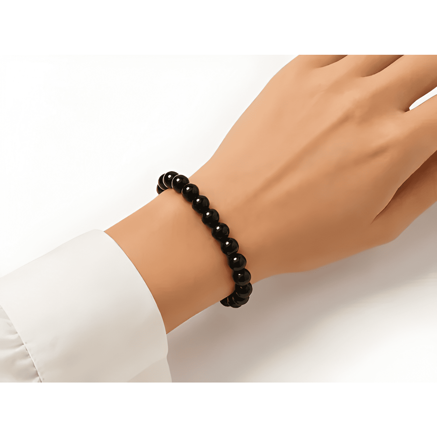 Pulsera elástica obsidiana 8mm unisex protección Negra-2