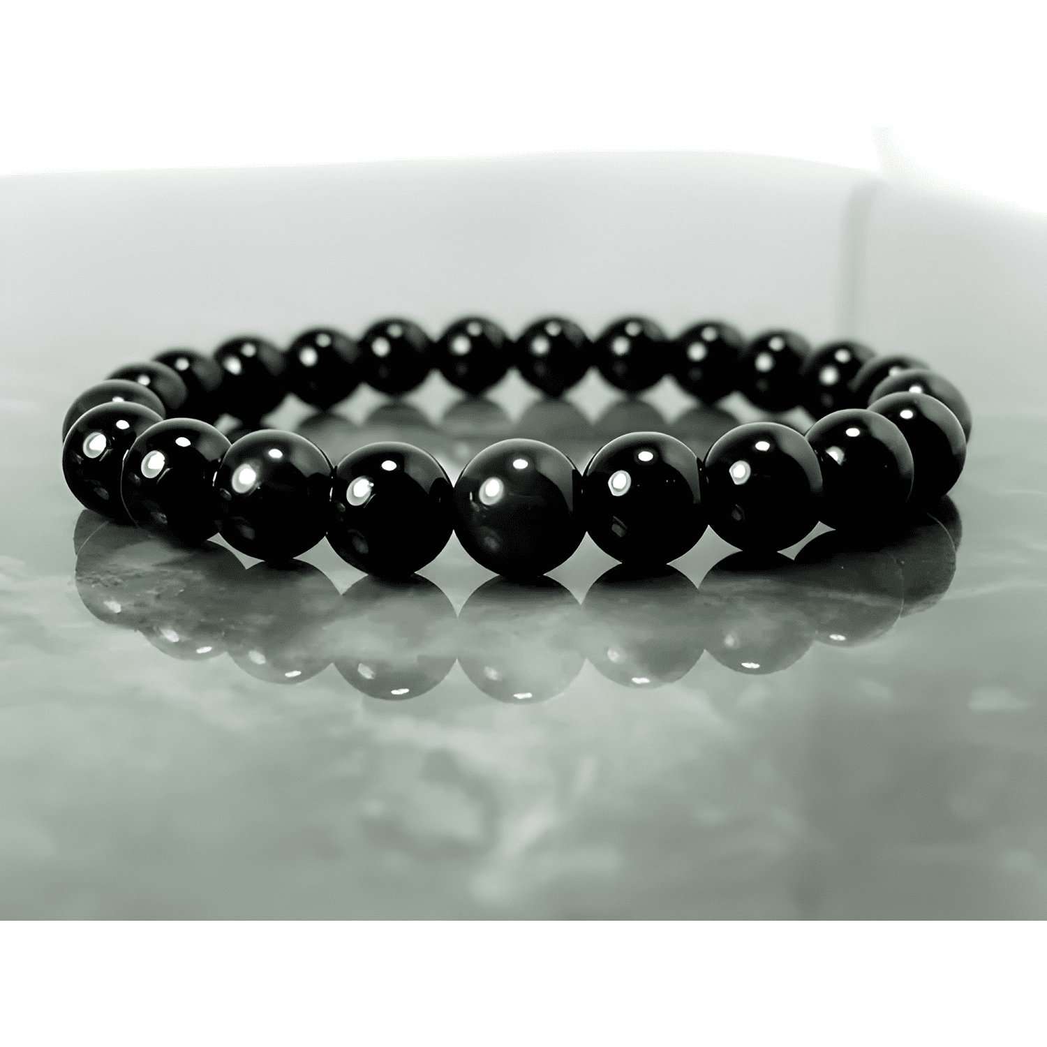 Pulsera elástica obsidiana 8mm unisex protección Negra-3