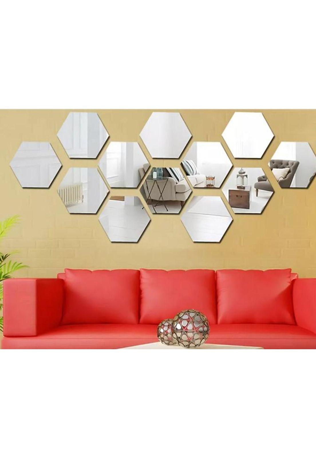 Set Espejos Decorativos Vinilo Pared Acrílico Adhesivos Hexagonales Marinshop-2